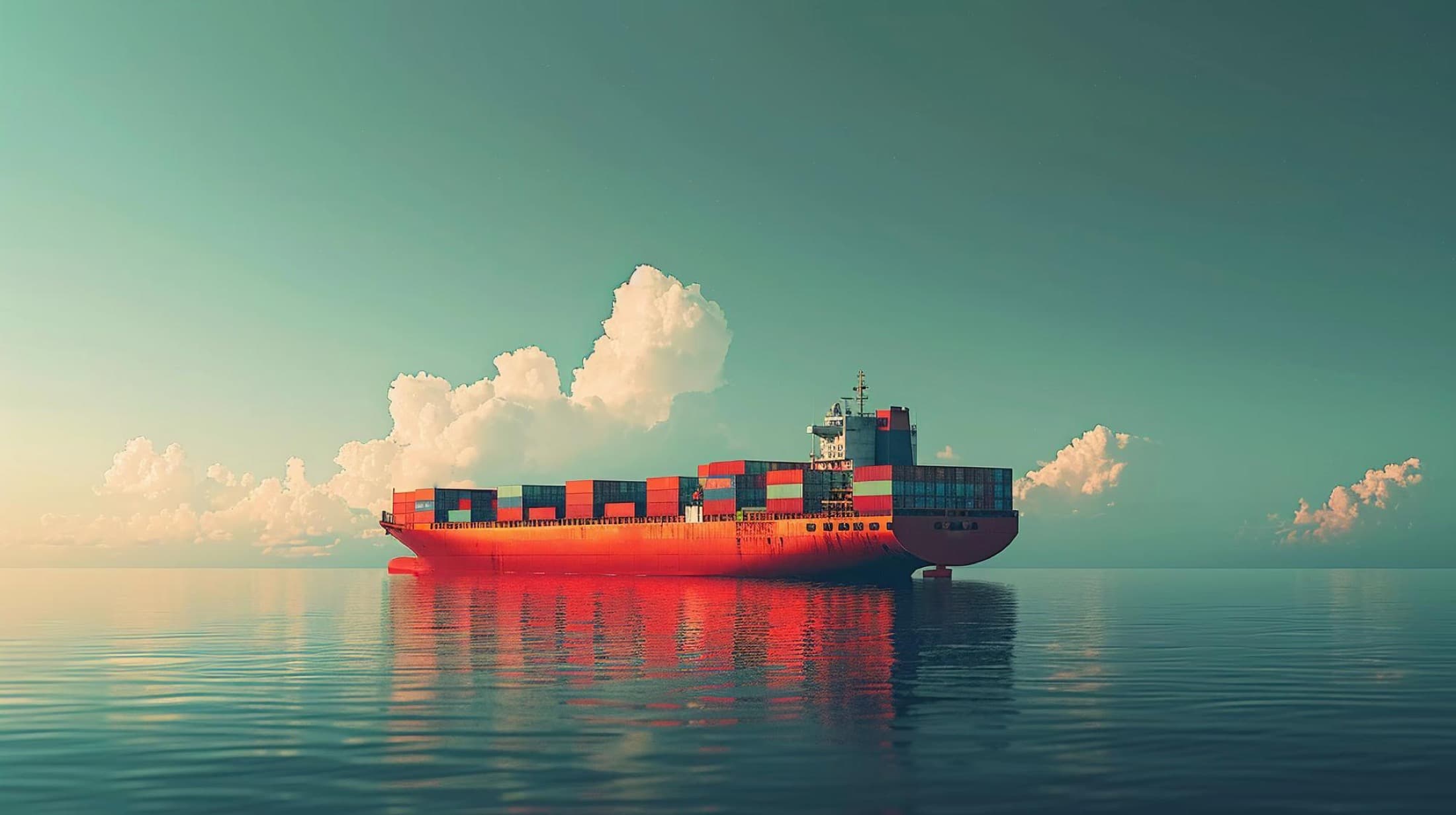 Container ship carrying freight across calm open water
